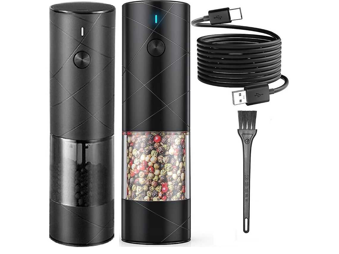 Conjunto De Moinhos Elétricos De Sal E Pimenta Recarregáveis Via Usb Com Luz Led E Ajuste De Moagem