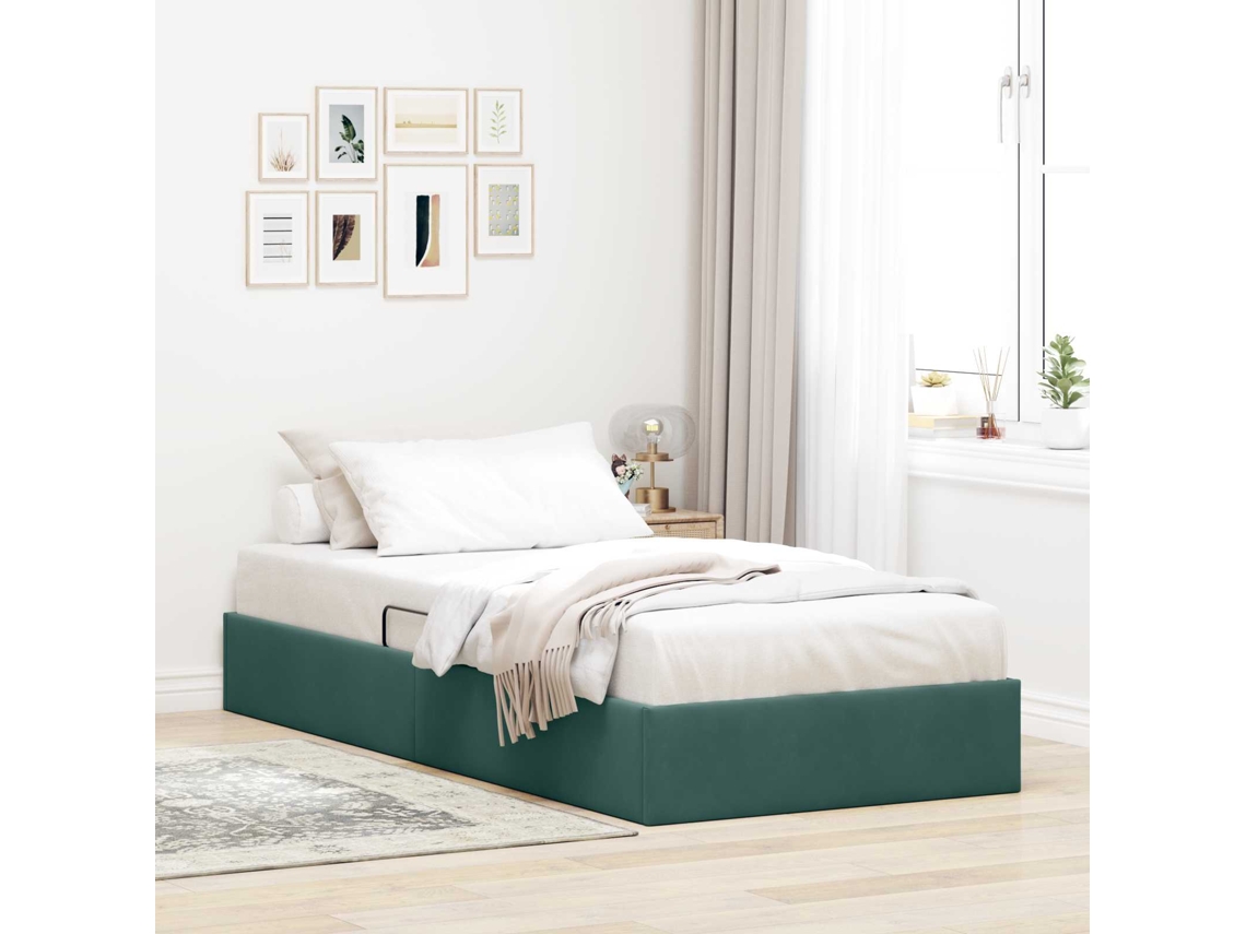 Vidaxl Estrutura De Cama Ottoman Verde-escuro 100 X 200 Cm Veludo