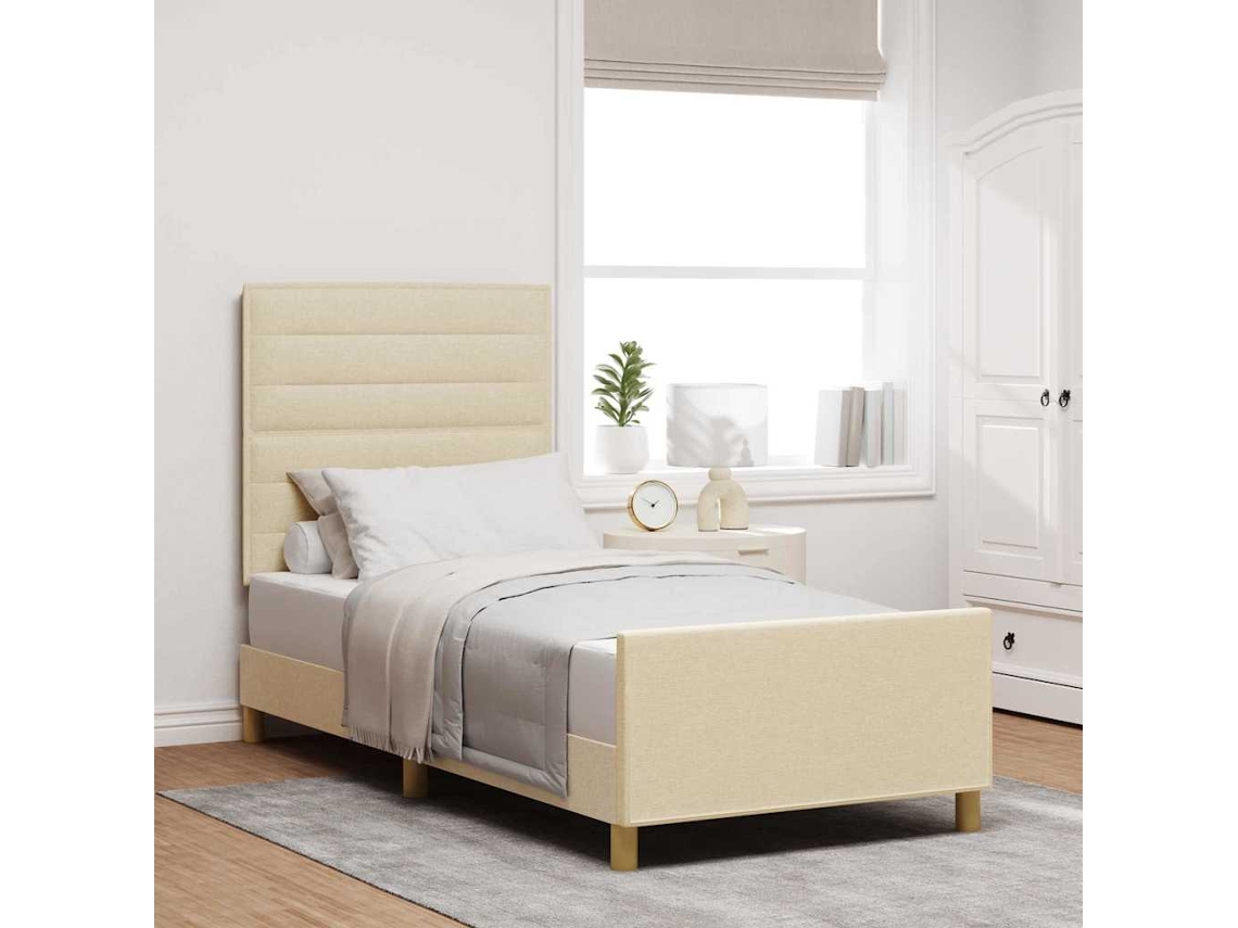 Vidaxl Estrutura Da Cama Com Cabeceira Creme 90 X 200 Cm Tecido