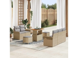 Vidaxl Conjunto De Sofá De Jardim 8 Unid. Bege Vime Pe