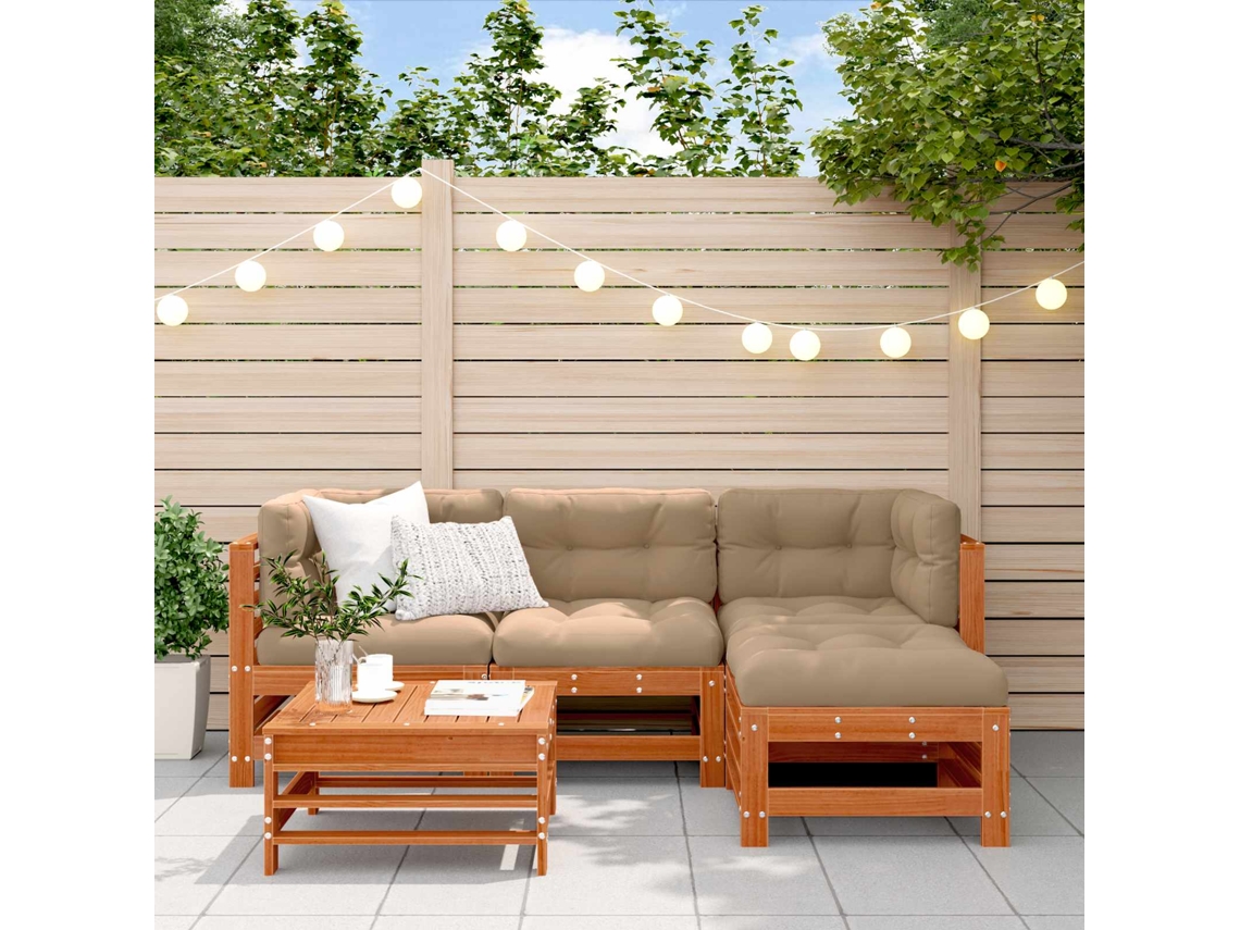 Vidaxl Conjunto De Lounge De Jardim 5 Pcs Castanho Encerado