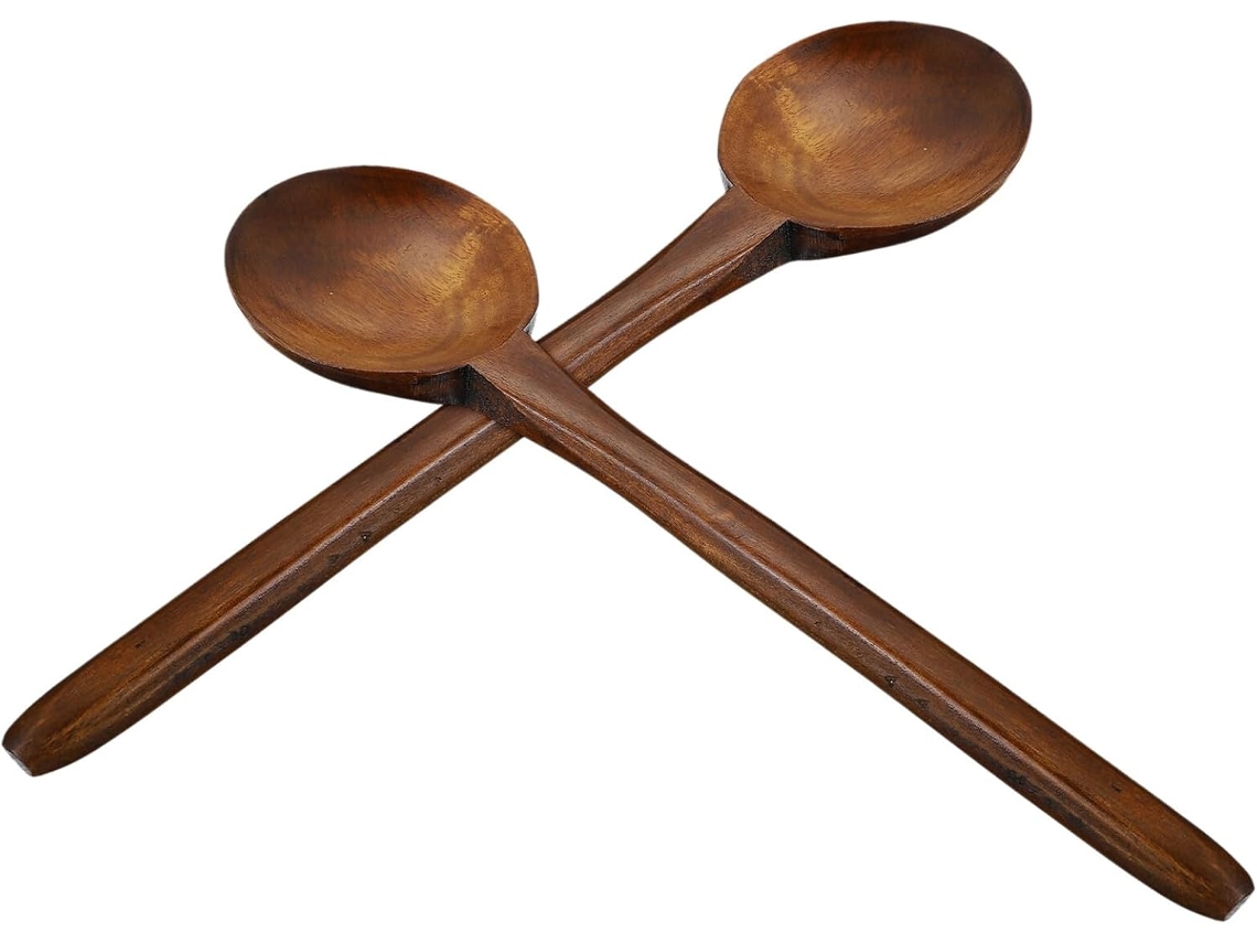 Conjunto De 2 Colheres De Sopa Em Madeira Natural Com Cabos Longos, Ergonômicos E Ao Calor