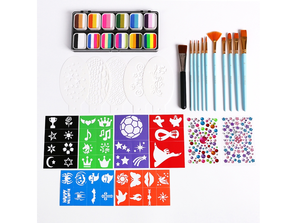 Kit De Pintura Facial Profesional 12 Colores Com Pincéis E Modelos
