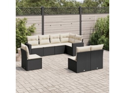 Vidaxl 8 Pcs Conjunto Sofás De Jardim Com Almofadões Vime Pe Preto
