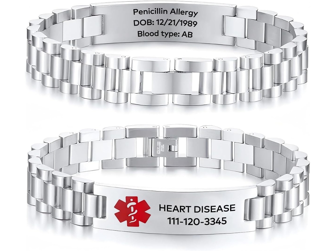 Pulseira De Identificação Médica Personalizada Para Homens, Gravação Gratuita, Estilo Pulseira De Relógio Em Aço
