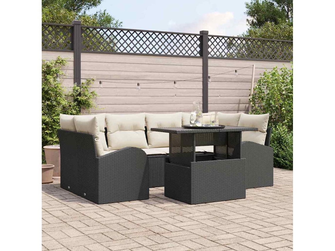Vidaxl Conjunto De Sofá De Jardim 7 Unid. Preto Vime Pe
