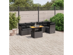 Jogo de Sofá 7 Peças P/ Jardim C/ Almofadões Vime Pe Preto Dkd Home Decor