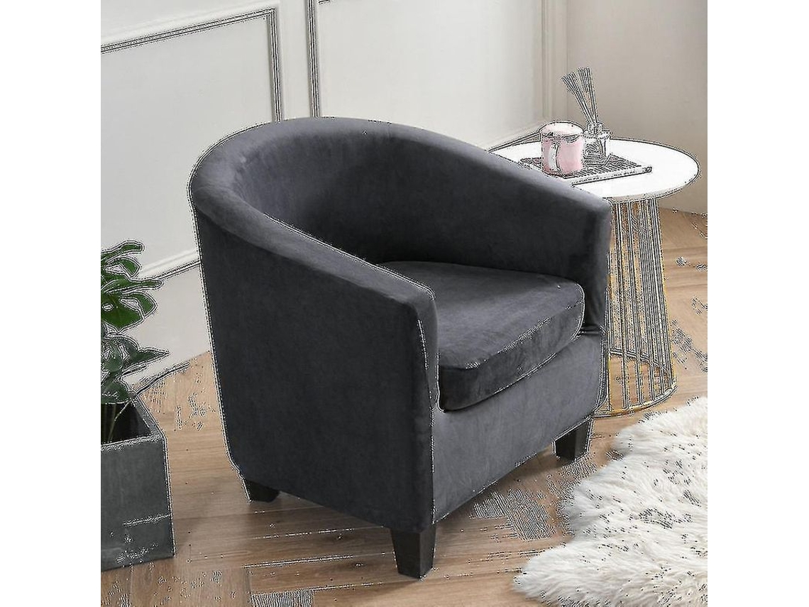 Funda Para Sillón De Salón Tela Elástica Antimanchas Protectora De Asiento Color Sólido Gris Escuro