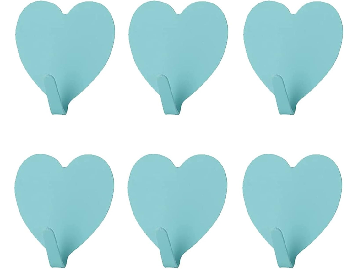 Conjunto de 6 Ganchos Parede Decorativos em Formato Coração, Aço Inoxidável S BRILVIBERA (azul)
