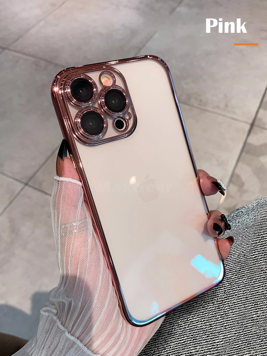 Capa Protetora Transparente De Silicone Eletroplaqueado (rose Gold Para Iphone 16 Pro Max), Roxa, Macia E Resistente A Impactos.