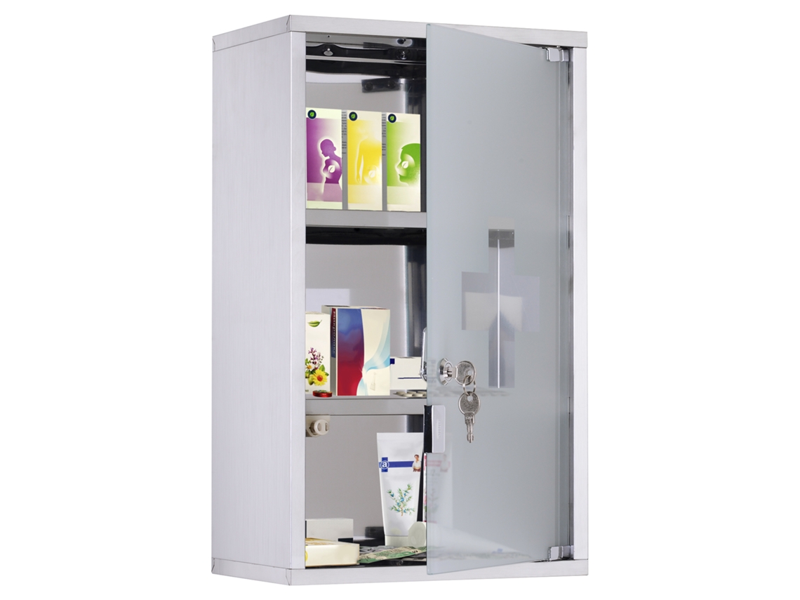Armário Medicamentos Inox Parede Com Vidro E Fechadura