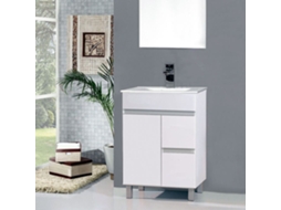 Móveis de casa de banho com lavatório, espelho e aplique LED URBAN 60x45 cm acabamento branco brilhante 2 gavetas e porta