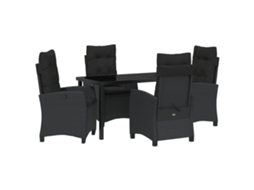 Conjunto 5 De Jantar De Jardim De Vidaxl Com Almofadas Preto Vime Sintético