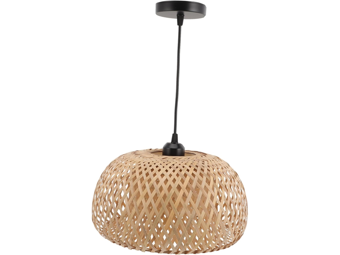 Luminária Pendente de Bambu Trançado Natural, 30x18 Cm, Luz Sólida para Teto, Ideal para Casa, Hotel e Restaurante. SFUSHOS