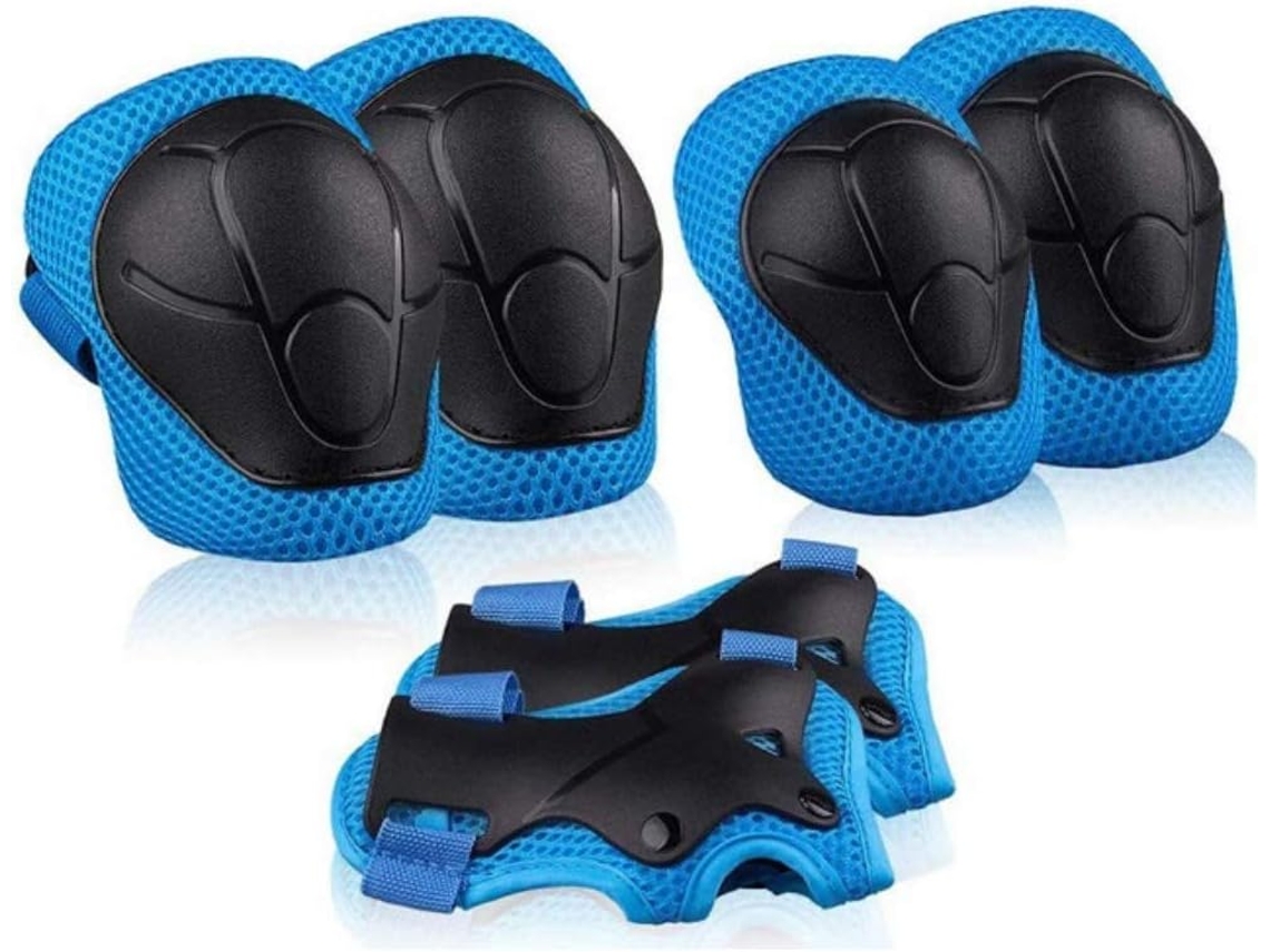 Equipamento de Proteção Infantil, Conjunto de 6 Peças com Protetores de Pulso, Joelheiras e Cotoveleiras AQUAFORGE