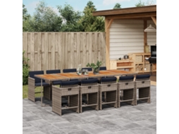 Vidaxl 11 Pcs Conjunto Jantar P/ Jardim C/ Almofadões Vime Pe Cinzento
