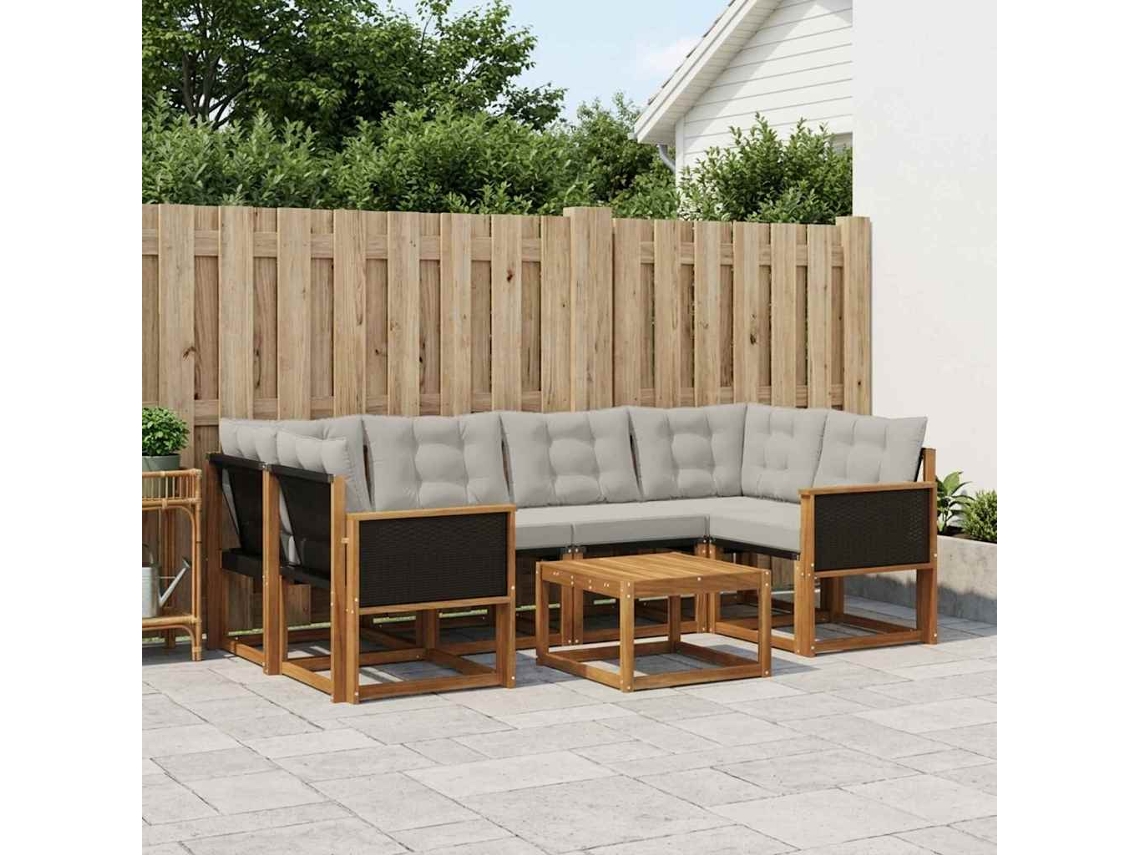 Vidaxl Conjunto De Sofás Para Exterior 7 Pcs Natural E Cinzento-claro