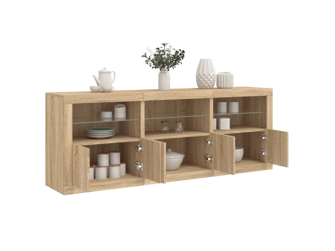 Vidaxl Aparador Com Luzes Led 181,5x37x67 Cm Carvalho Sonoma