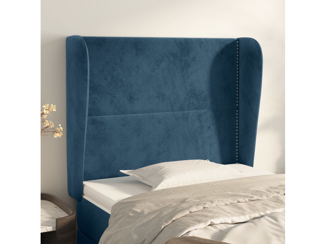 Cabecero con Alas de Terciopelo 103x23x118/128 cm Azul Oscuro