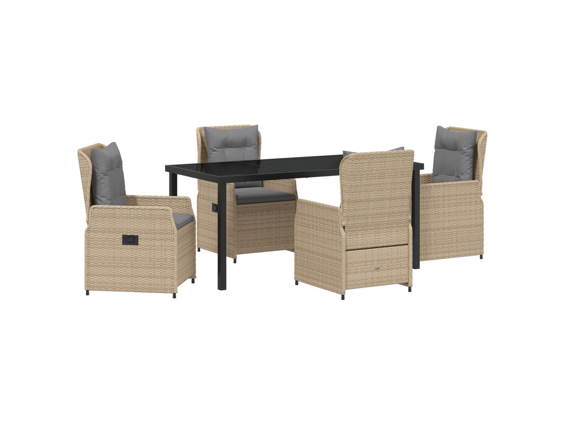 Conjunto 5 De Jantar Vidaxl Bege Rattan Poliéster