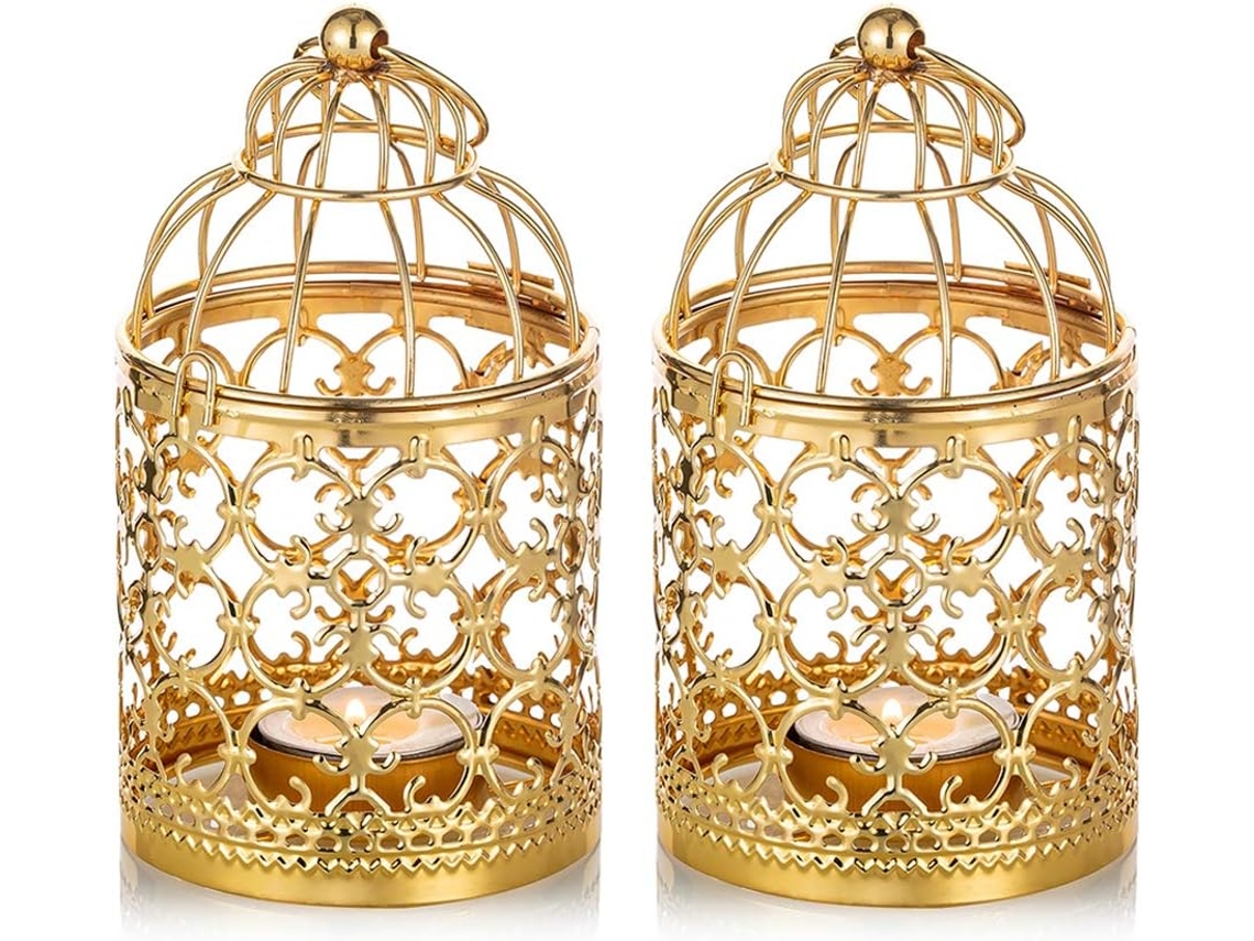 2 Pequenos Suportes de Metal para Velas Penduradas em Formato de Gaiola para Pássaros, G BRILVIBERA