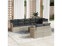 Vidaxl 9 Pcs Conj. Sofás Jardim Com Almofadões Vime Pe Cinzento-claro