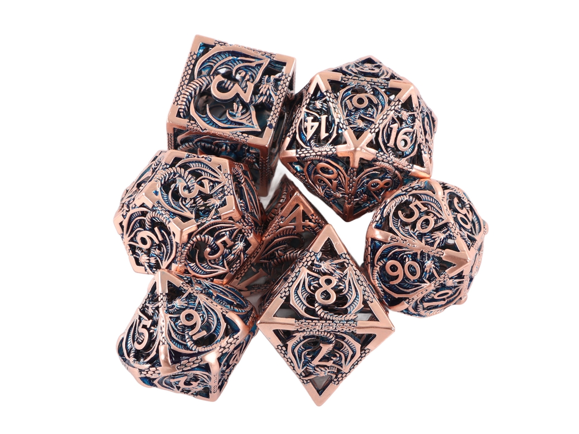 Conjunto De Dados Poliédricos De Cobre Oco Padrão Dragão Para Jogos De Tabuleiro E Rpg 7 Peças