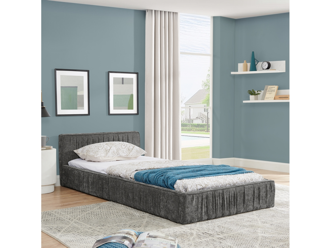 Cama Infantil 90x200cm Capa Chenille Eucalipto Ecológico Aço Escuro