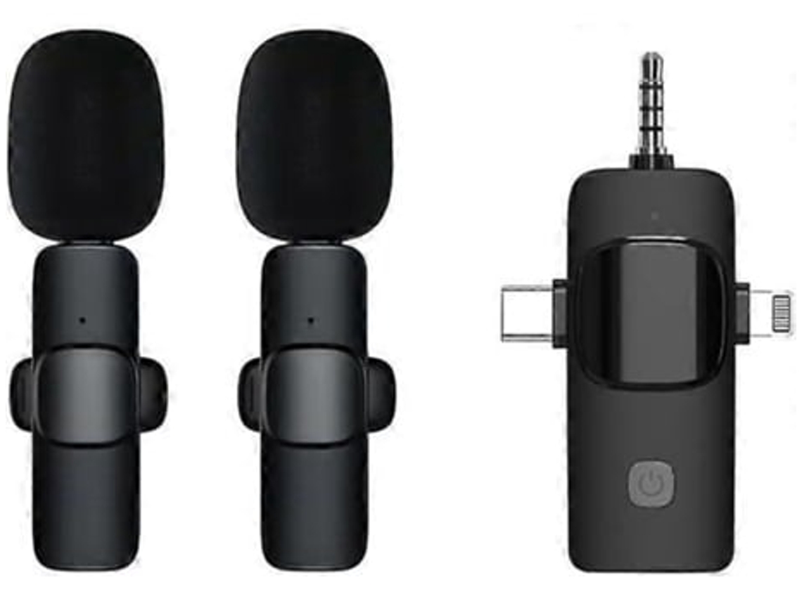 Microfone sem fio Panoona 3 em 1 para Android, microfone USB-C, microfone sem fio profissional