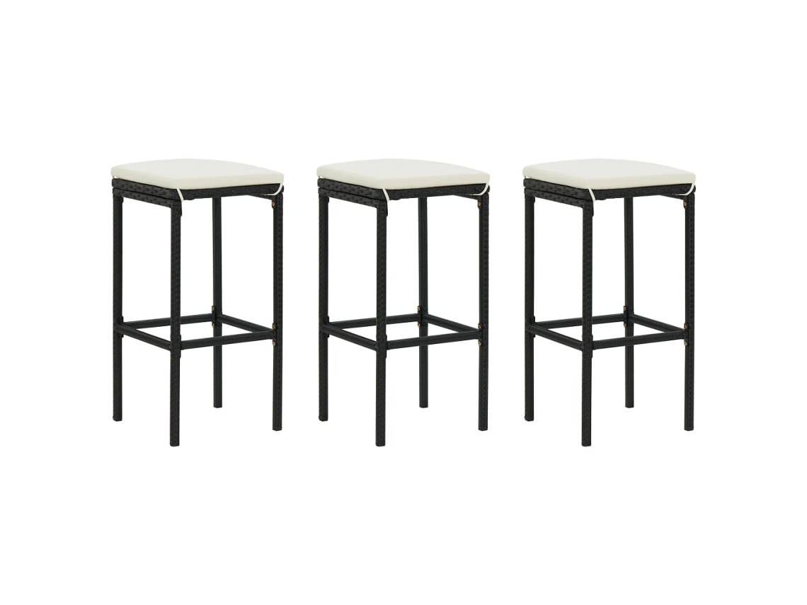 Conjunto 3 Banco De Bar Vidaxl Preto Vime Pe (38 X 38 X 76 Cm)