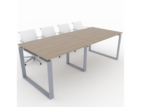 Mesa de Reunião de Casa e de Escritório Estrutura Fechada Cor Cinzento Prateado Tampo de Mesa em Melamina Cor Olmo 240X100 Fabricada em Espanha OFICIT