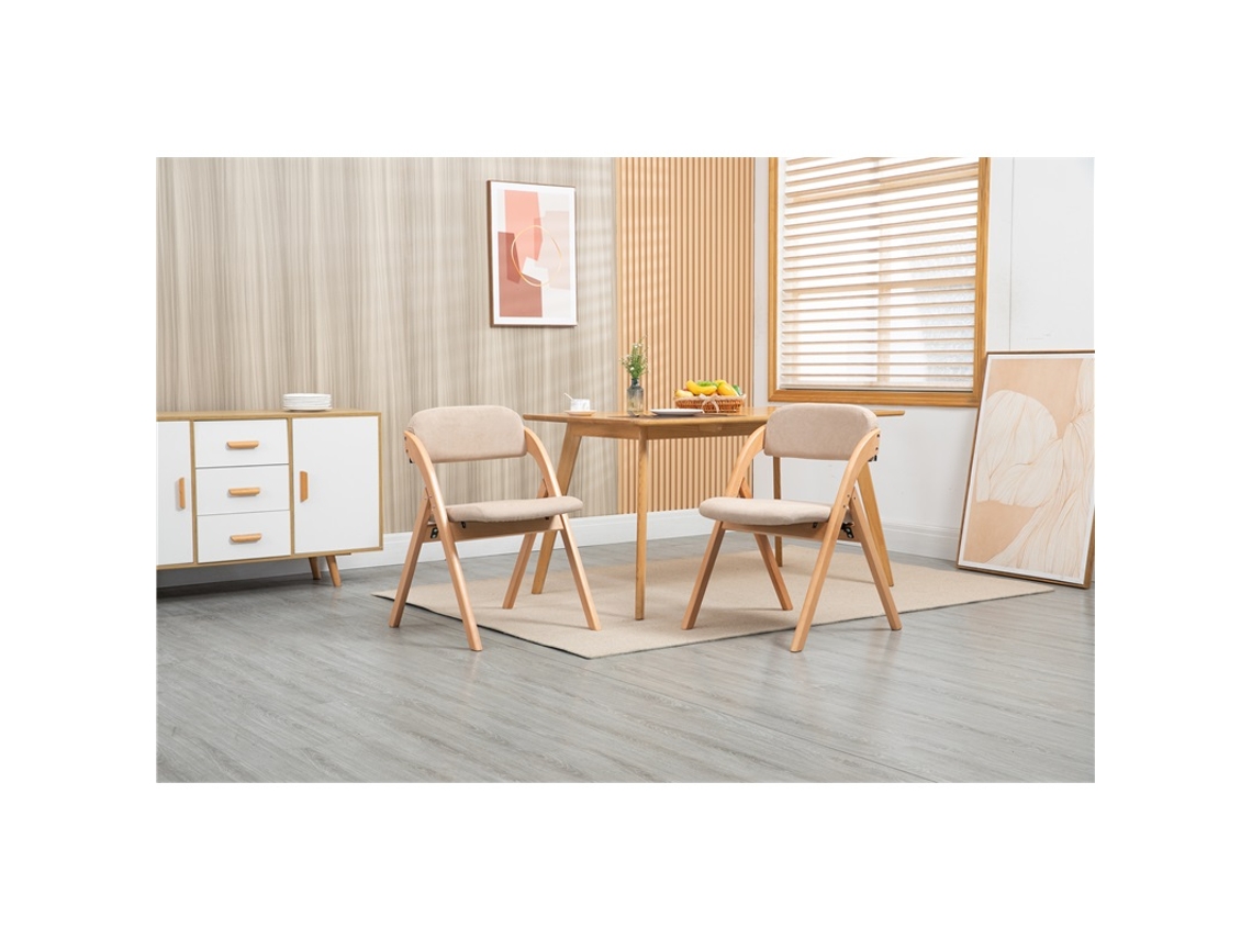 Conjunto 2 Cadeiras Dobráveis Homefun Madeira, capa removível Cáqui