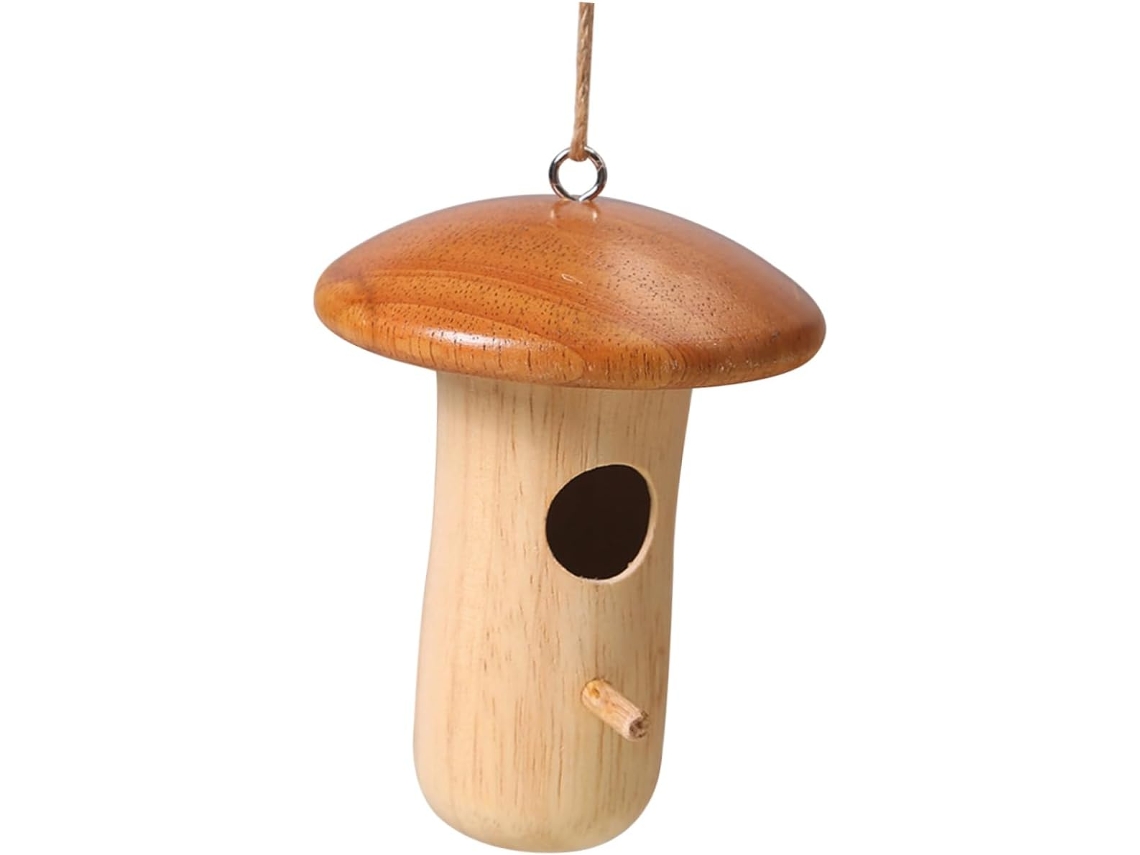 Casinha de Pássaros de Madeira Inoomp em Formato de Cogumelo, Comedouro Suspenso para Pássaros, para Jardim e Terraço. CHABERLU