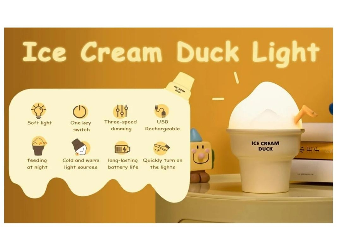 Luz Noturna Infantil Yizhood L55 Sorvete Pato Usb Recarregável Adequado Para Meninas Crianças Presentes S Amarelo