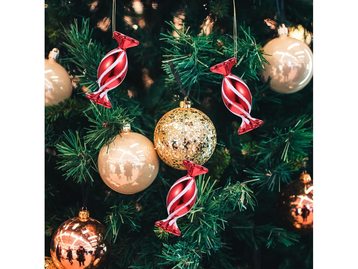 30 Peças De Decoração Suspensórios De Bombons Vermelhos Para Sapin De Plástico, Formas Redondas E Carrées,