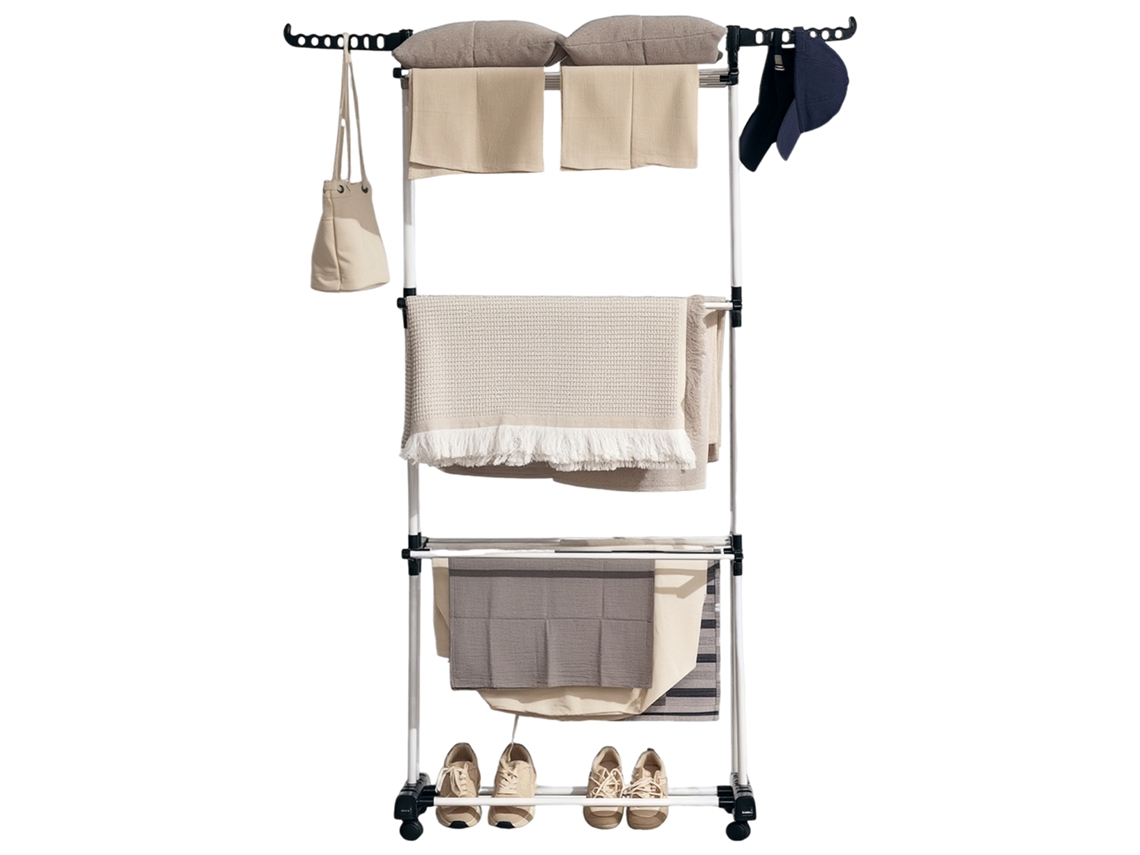Escorredor de roupa com asas laterais, dobrável, preta, 73x64x177 cm Prata S/MARCA