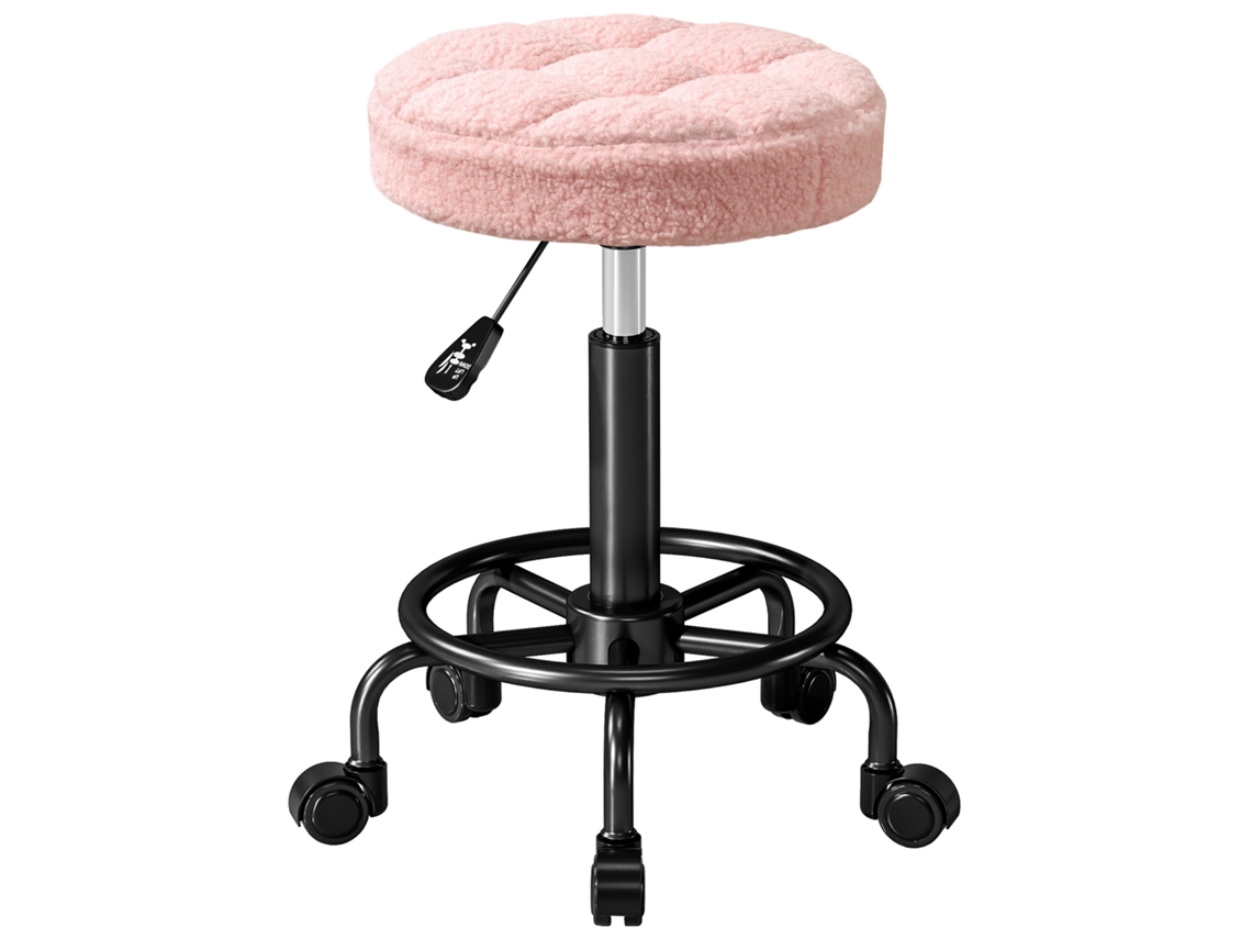 Taburete Giratório Redondo com Rodas,altura Ajustável 50 66cm,assento Estofado em Tecido Peludo Rosa BTFORUS