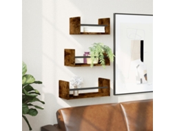 Vidaxl 3pcs Prateleiras Parede C/ Barras Deriv.madeira Carvalho Fumado