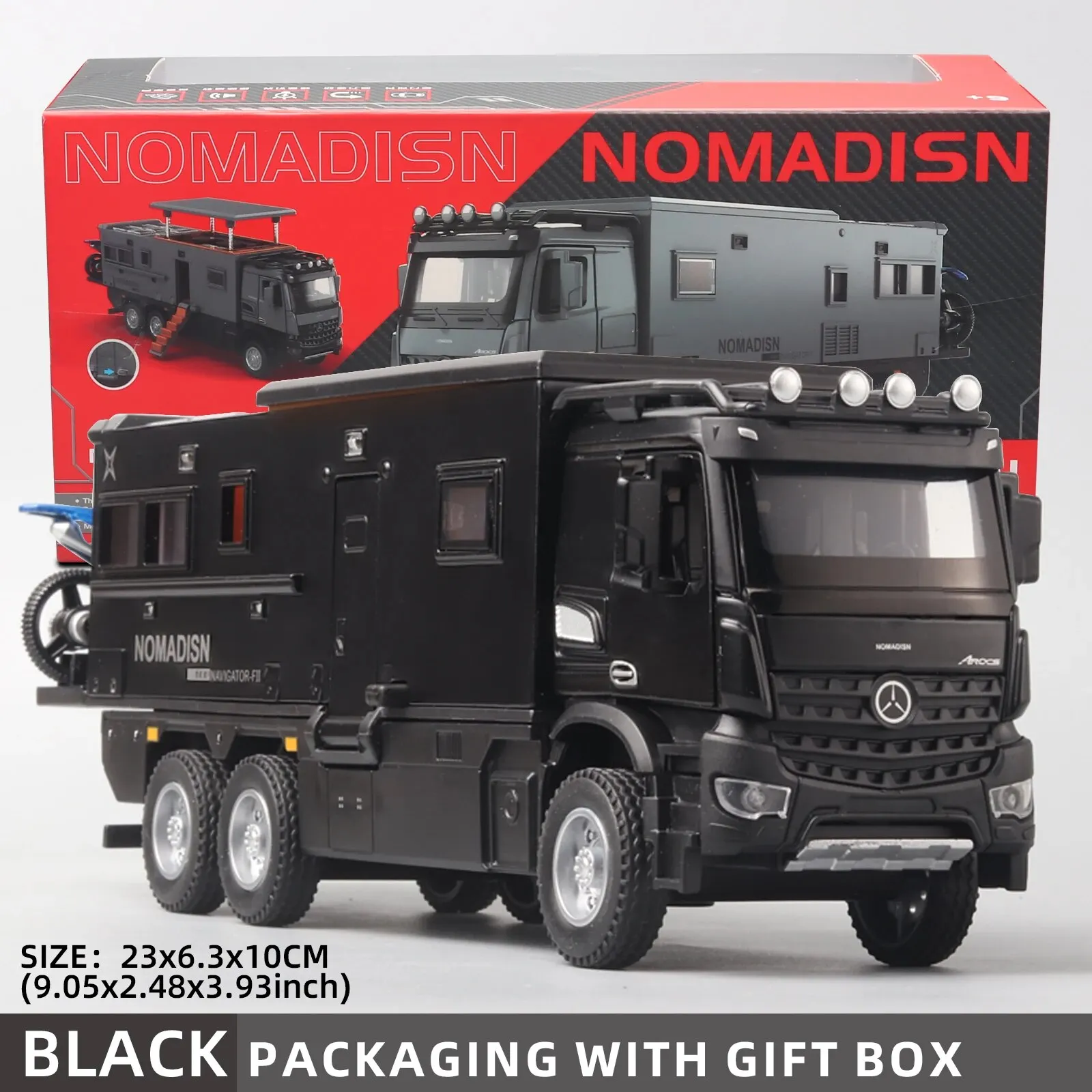 (preto) Miniatura De Mercedes-benz Campervan/rv Em Escala 1:24, Feita Em Metal Fundido, Com Efeitos De Som E Luz.