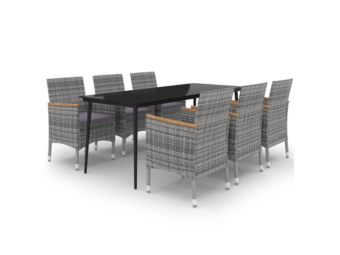 Maison Exclusive - 7 Pcs Conjunto De Jantar P/ Jardim C/ Almofadões Vime Pe/vidro