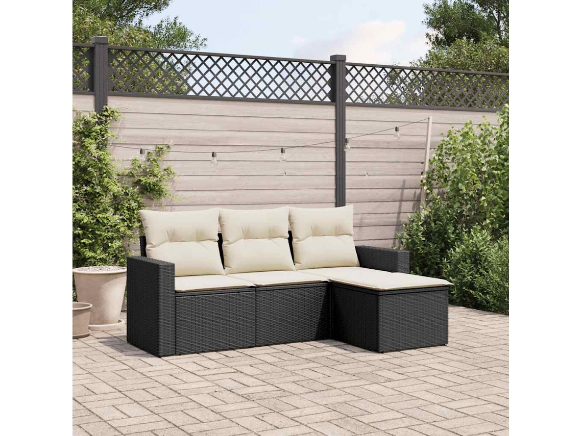 Vidaxl 4 Pcs Conjunto De Sofás Para Jardim C/ Almofadões Vime Pe Preto