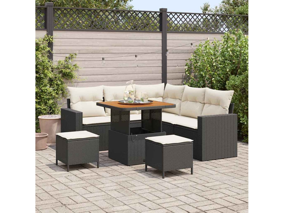 Vidaxl Conjunto De Sofá De Jardim 8 Unid. Preto Vime Pe