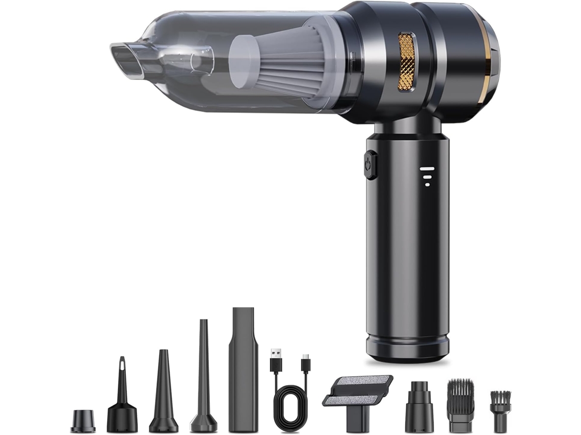Aspirador 4em1 12v 16000pa, Motor Sem Escovas, Sem Fios, Aspira/sopra/infla/compacta.