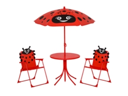 Conjunto Externo Infantil com 2 Cadeiras Dobráveis, Guarda Sol e Mesa em Aço e Tecido Oxford Vermelho BTFORUS