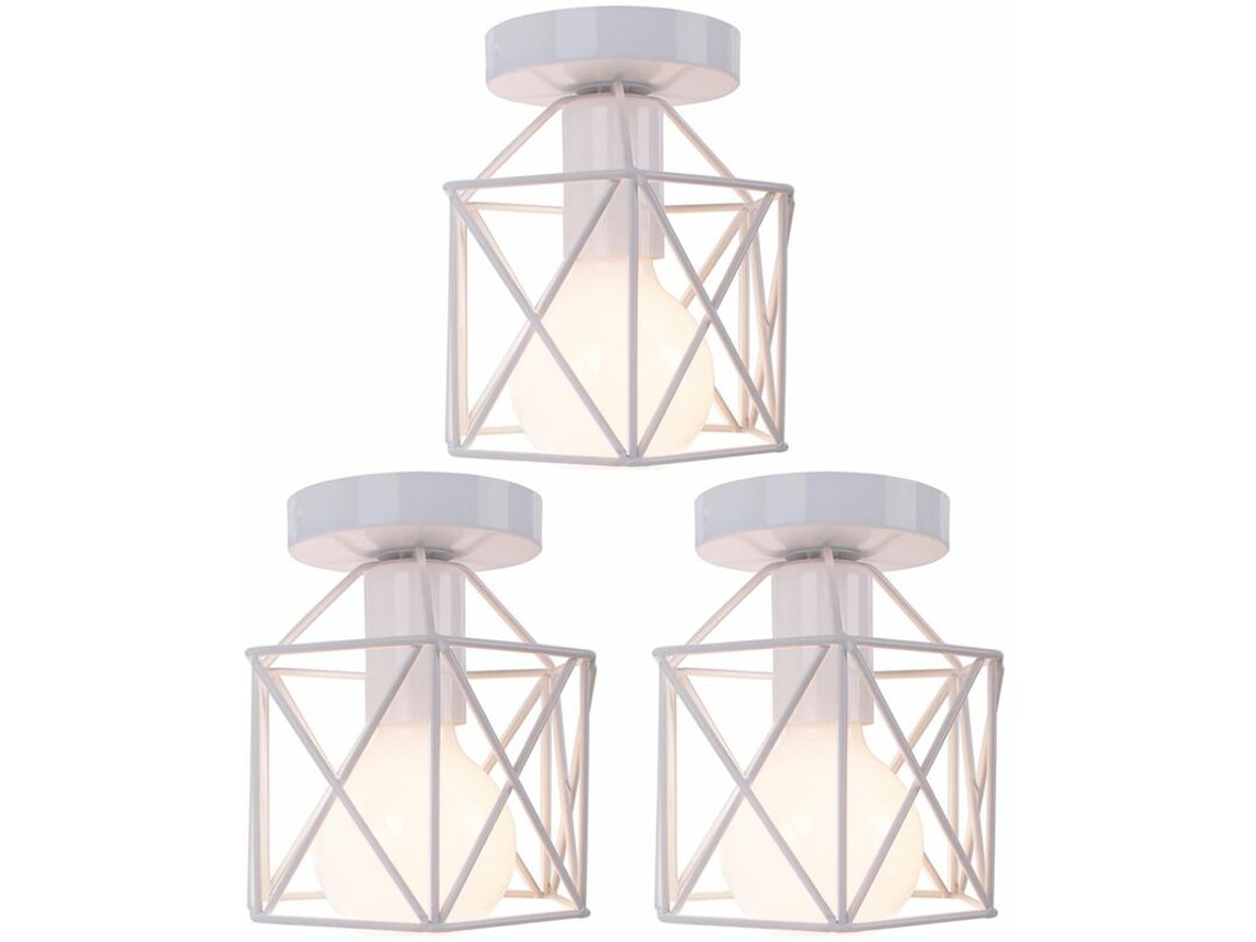 Luminária Pendente Industrial Embutida No Teto, Fácil De Instalar Para Iluminação Decorativa Em Seu Espaço, C 15 Cm X L 15 Cm X A 16 Cm, Metal Branco,