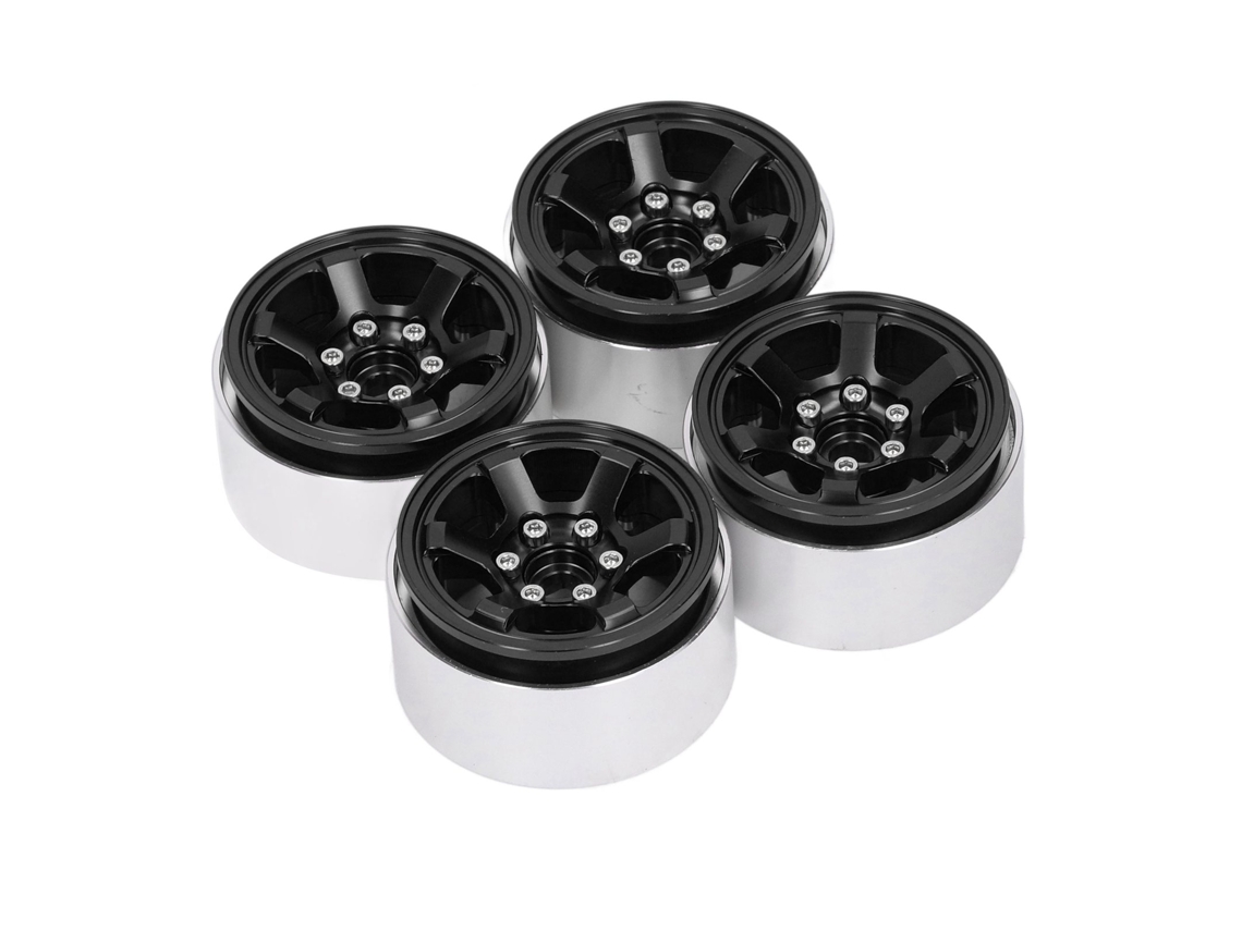 Yui 4 peças Cubos de roda Beadlock RC de 1,9 polegadas em alumínio CNC para Axial SCX10 HSP Preto