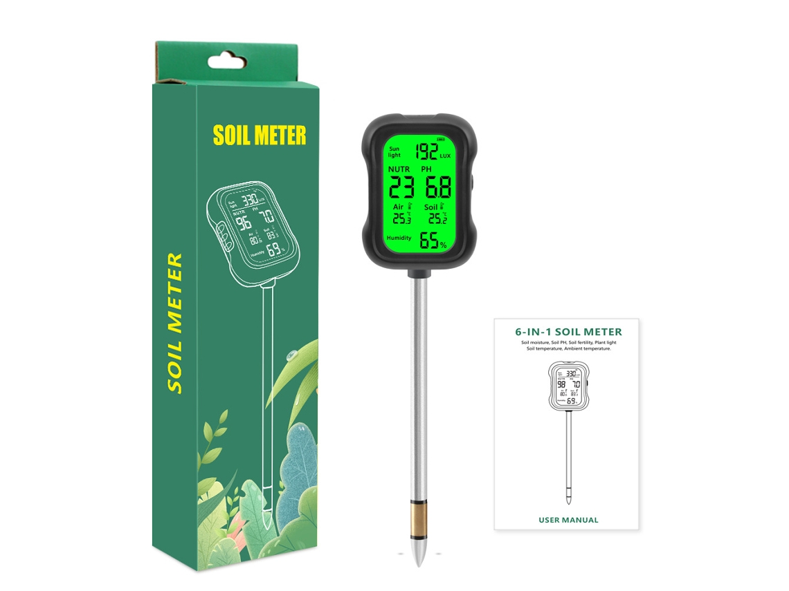 Analisador De Solo 6 Em 1: Mede A Fertilidade Do Solo, Ph, Umidade, Temperatura, Luminosidade E Ar (não Requer Pilhas).