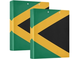 Pasta Escolar com Estampa da Bandeira da Jamaica 1, 5 Polegadas, Anéis Redondos com Camada de Saco, Pacote com 1 ou 2 Unidades