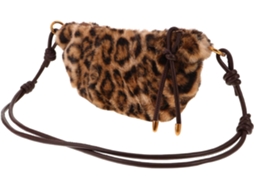 Bolsa Transversal Feminina Marrom Com Estampa De Leopardo Em Pelúcia, Alça Ajustável E Formato Elegante De Meia-lua.