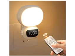 Ficha de Luz Noturna Led com Relógio e Comando Ficha Branca Regulável em Luz Noturna com Temporizador e 3 Cores Claras Luz de Bateria